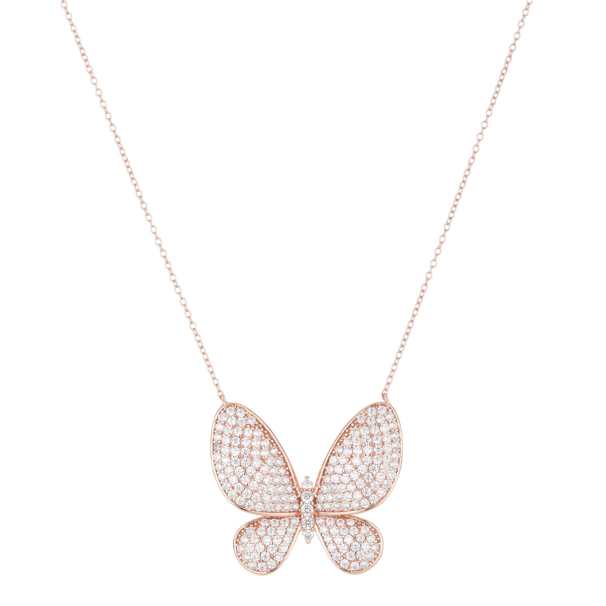 Silver-mark Rose Gold Diamond Butterfly Pendant - silvermark