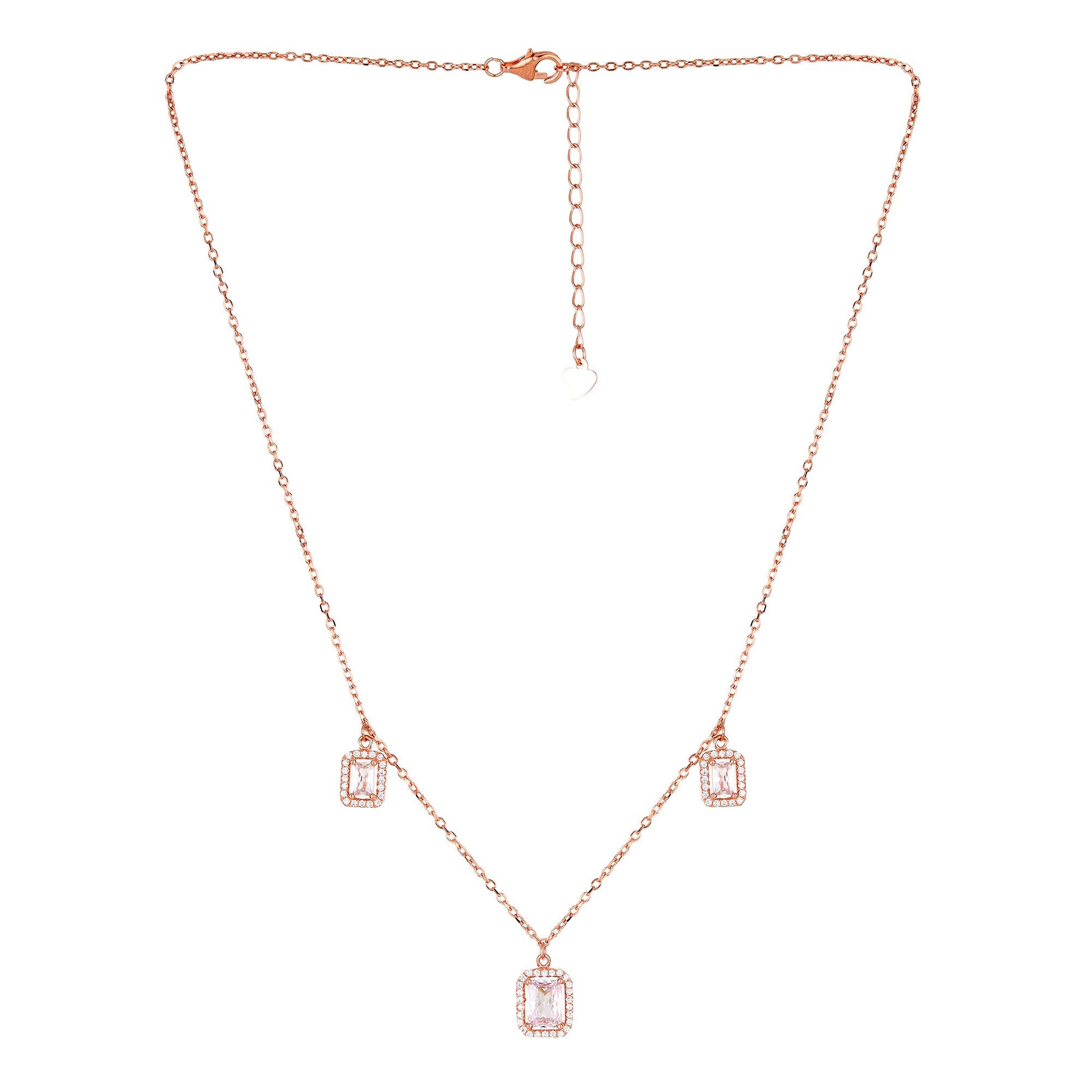 Emerald cut cubic zirconia stone Rose Gold Necklace Set - silvermark