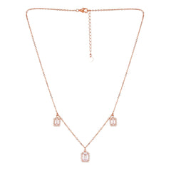 Emerald cut cubic zirconia stone Rose Gold Necklace Set - silvermark