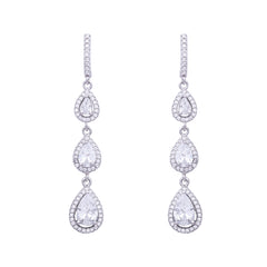 Long pear shaped silver earrings
