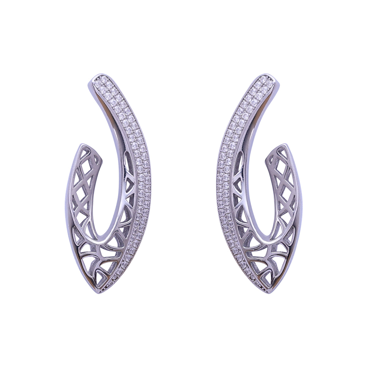 Silver crescent moon arc shape silver earrings