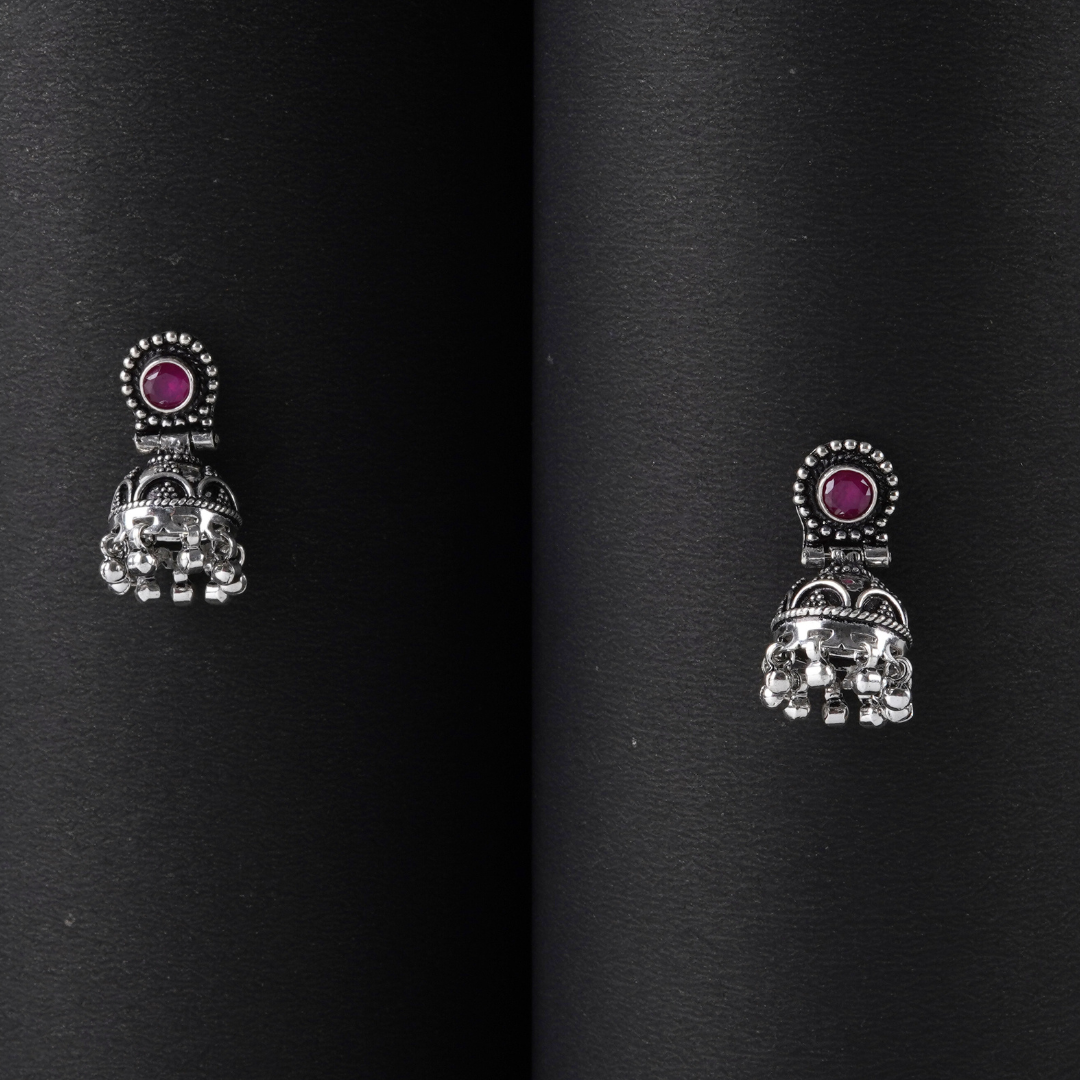 Elegant Oxidised Silver Jhumka Earrings