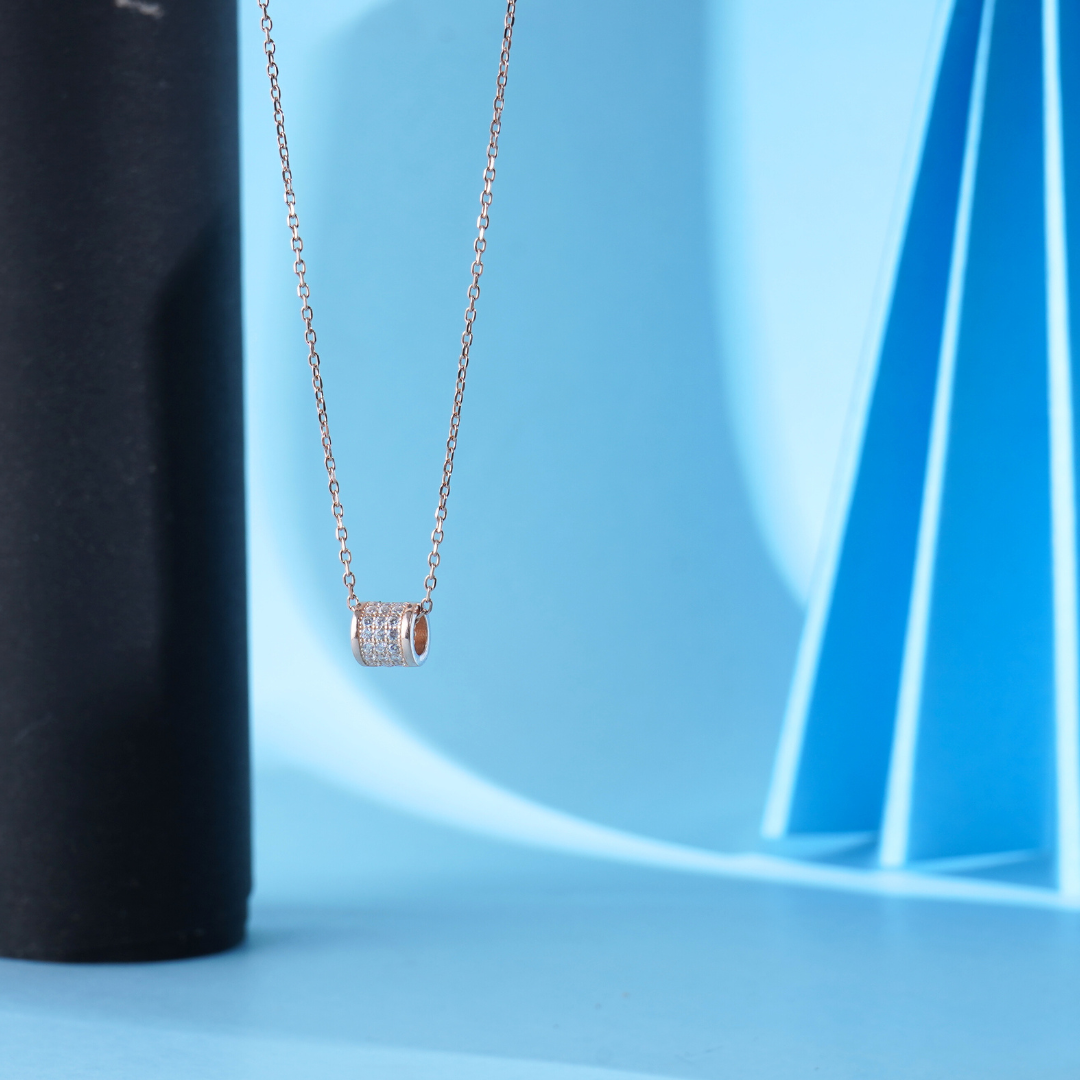 Sterling Rose Gold Drum Chain Pendant
