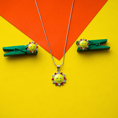 Silver Enamel Sun Kids Pendant Set