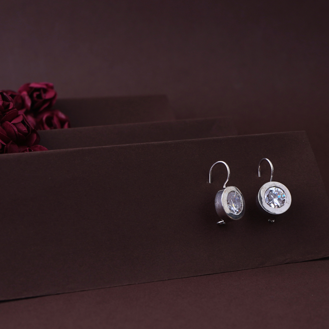 Oxidised Silver Round Design Earrings