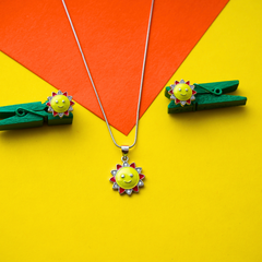 Silver Enamel Sun Kids Pendant Set