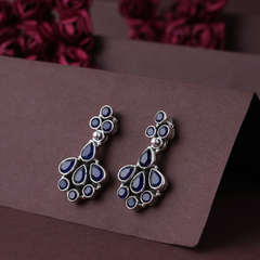 Oxidised Silver Earrings With Stone Design