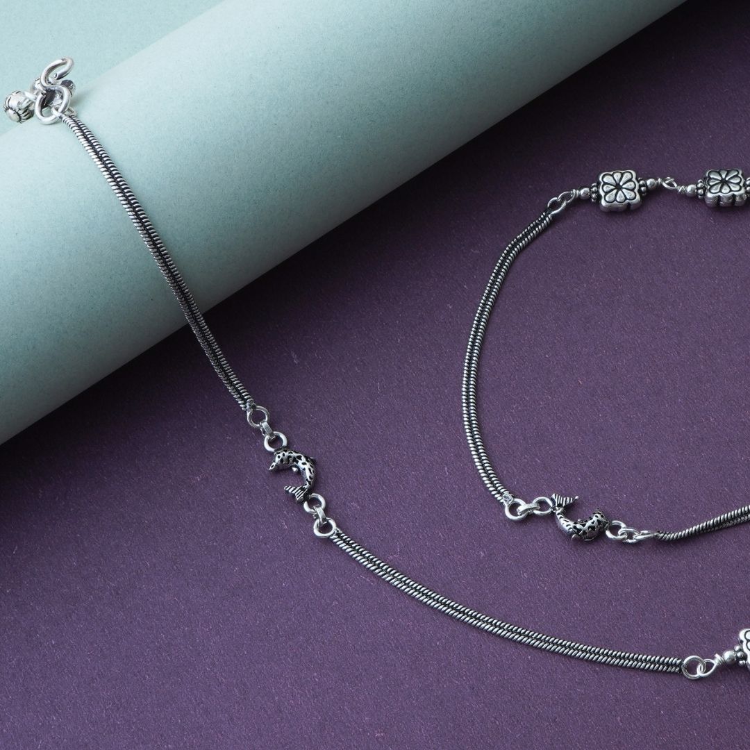 Silver Flower & fish Anklet