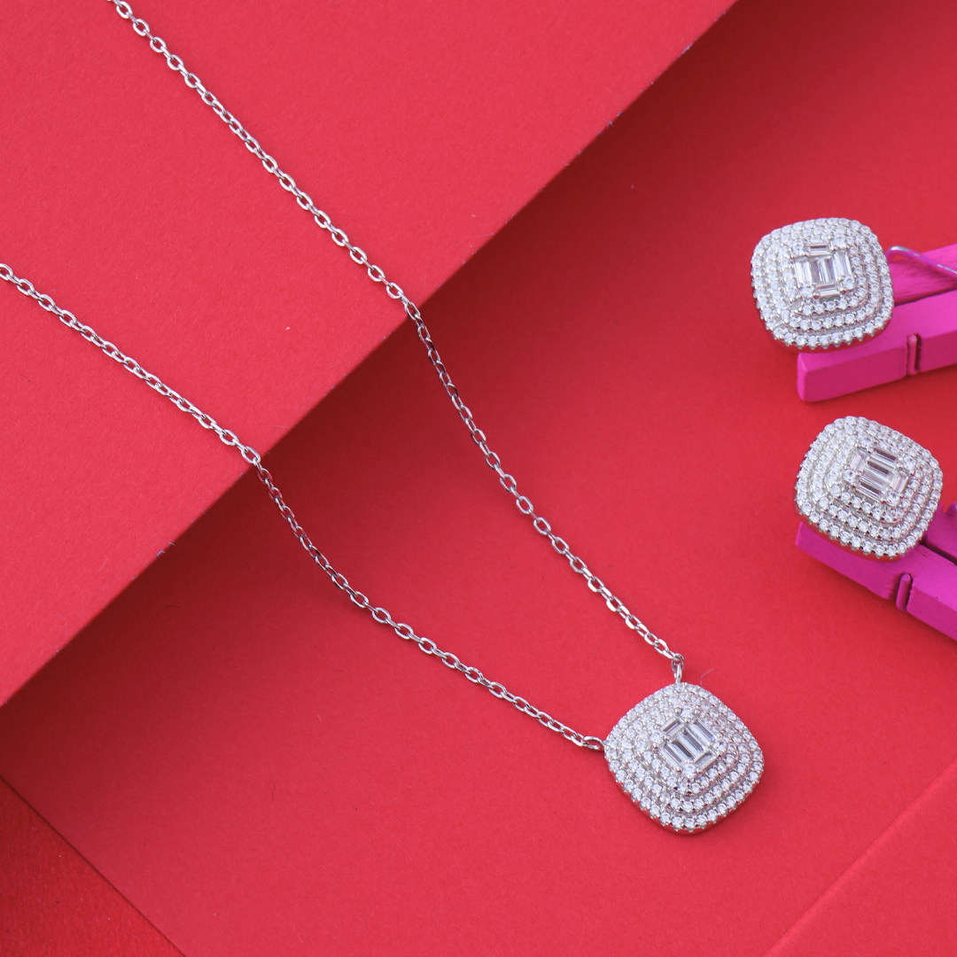 Silver Square shaped Pendant Sets