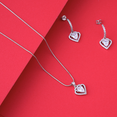 Silver Heart Cut Chain Pendant Set