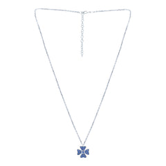Silver 4 Petal Blue Stone Evil Eye Chain Pendant