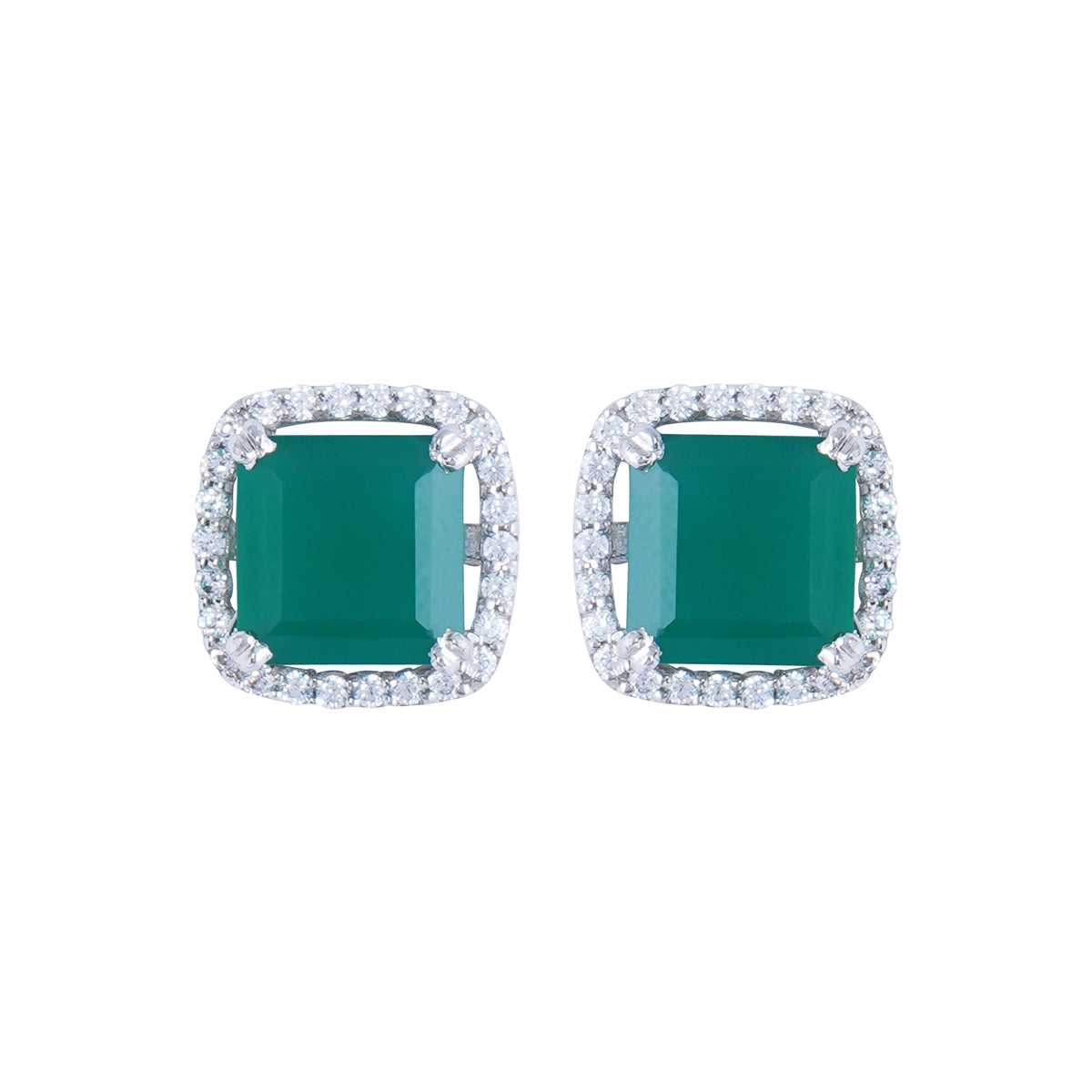 Silver green onyx earrings