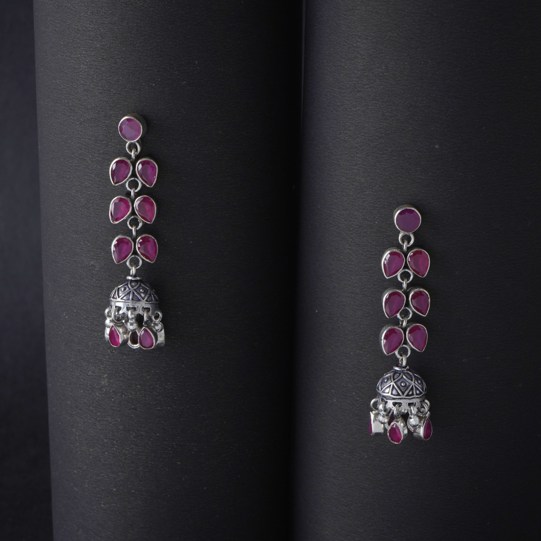 Oxidised Silver Stone Designer Earrings