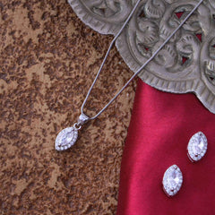 Silver Round Cut Chain Pendant Set