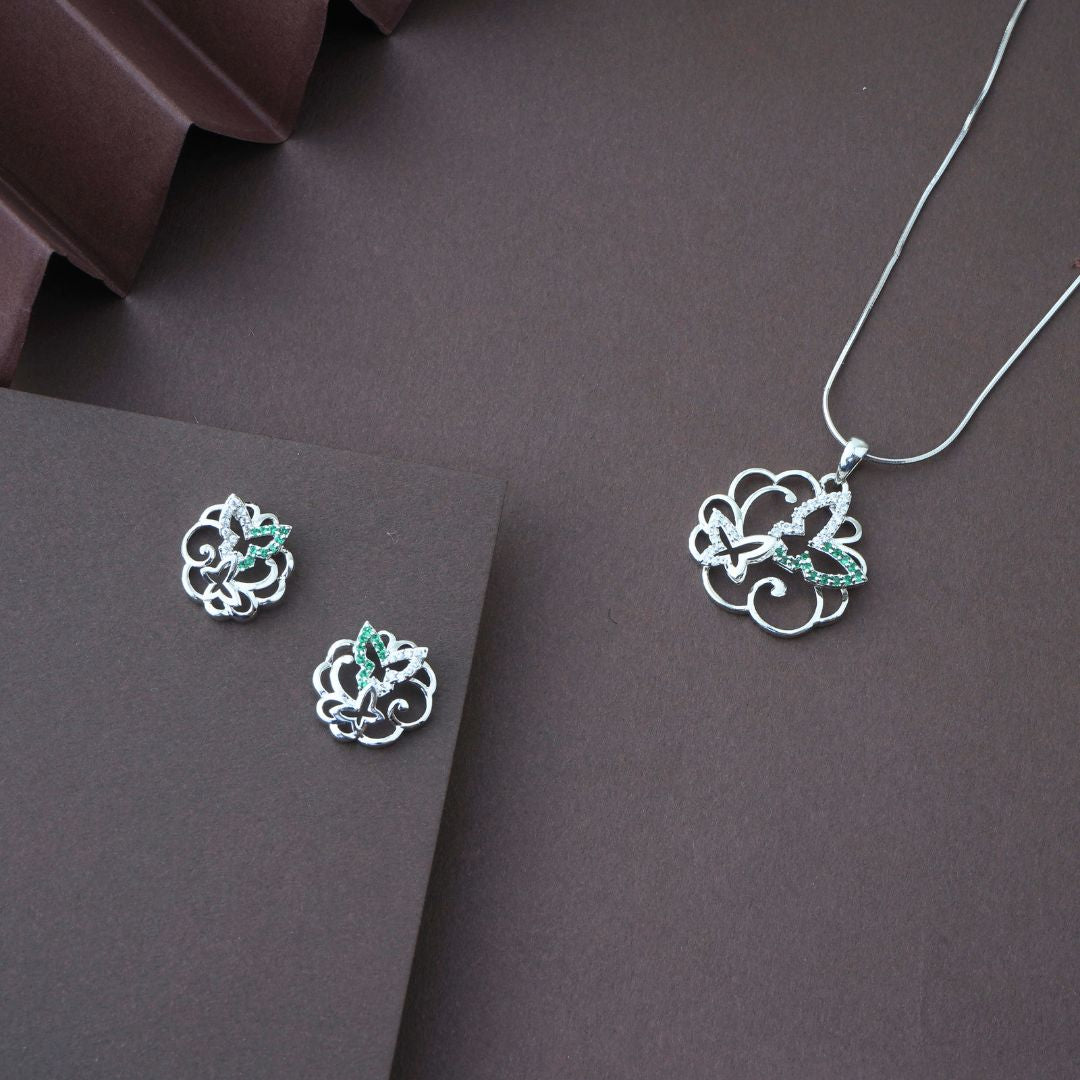 Silver Butterfly Chain Pendant Set