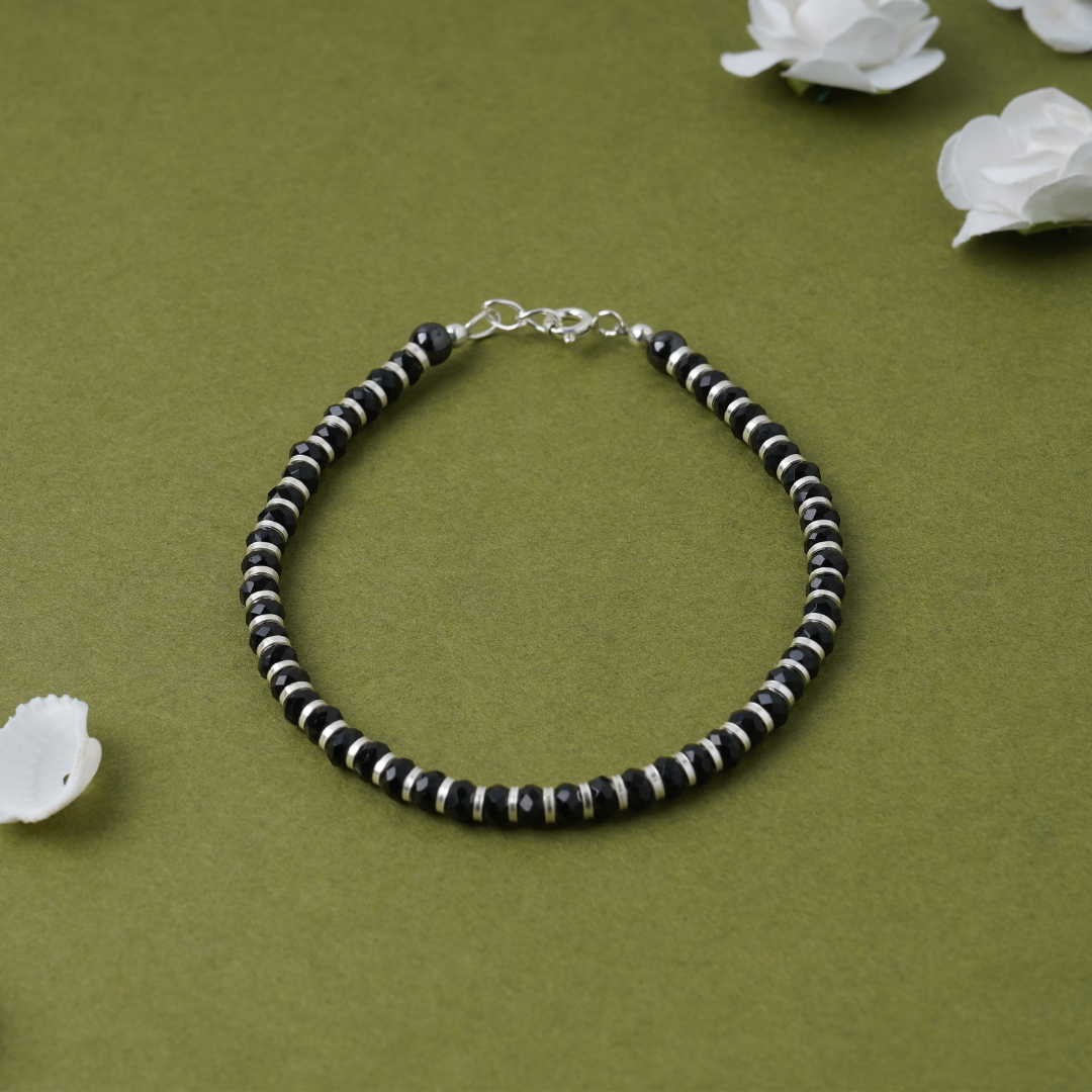 Designer Black Bead Silver Bracelet