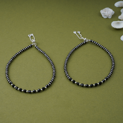 Black Bead Sterling Silver Anklet