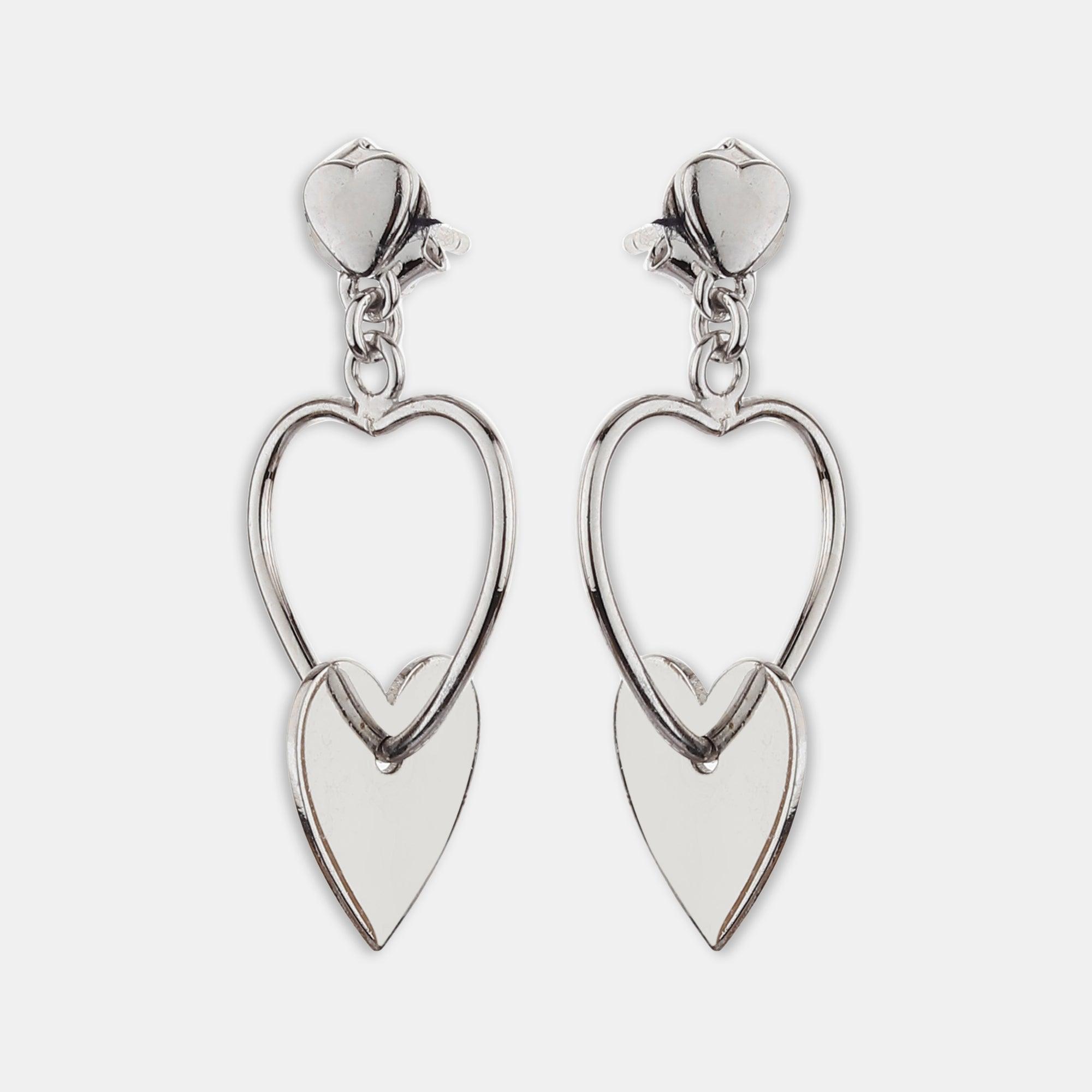 Silver Dangle Tri Heart Earrings - silvermark
