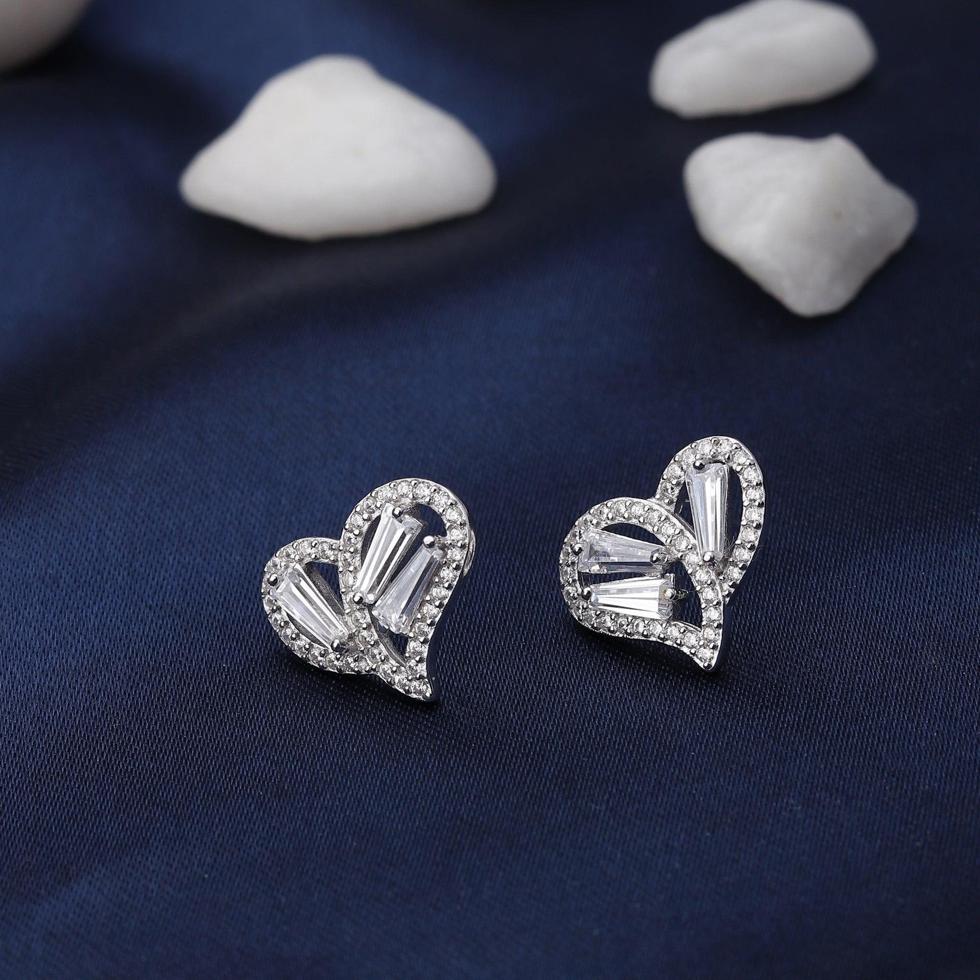 Rythm Of Love Crystal Heart Studs - silvermark