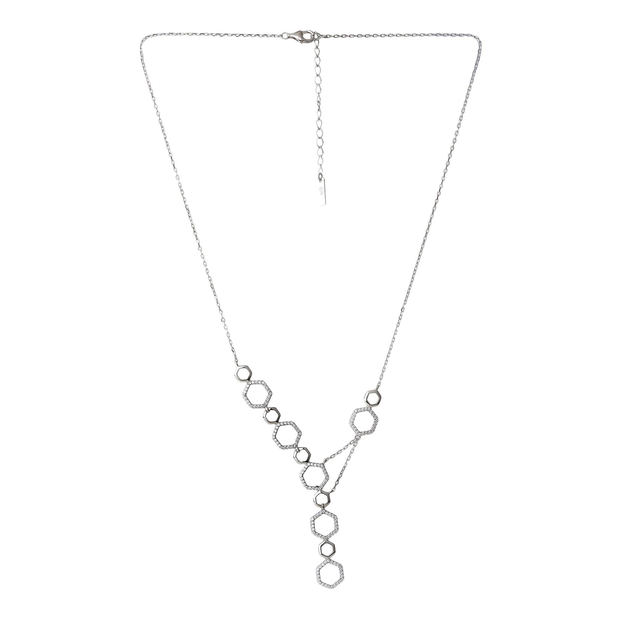 Swarvoski Hexagon Full Stone Necklace - silvermark
