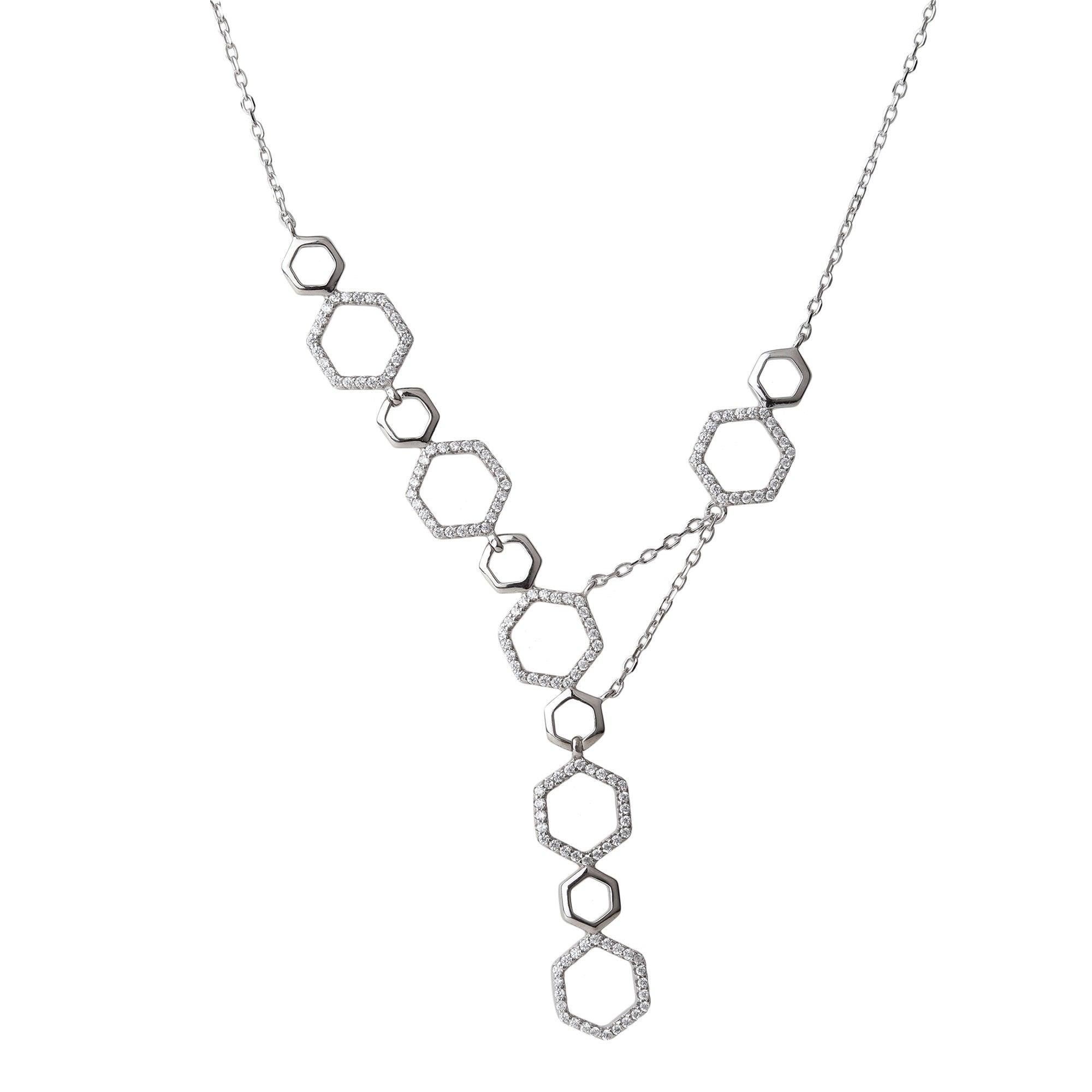 Swarvoski Hexagon Full Stone Necklace - silvermark