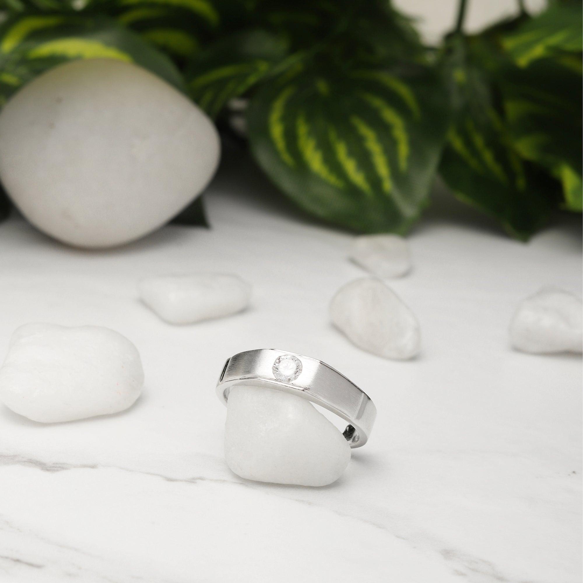 Silver Solitaire Zircon Ring - silvermark