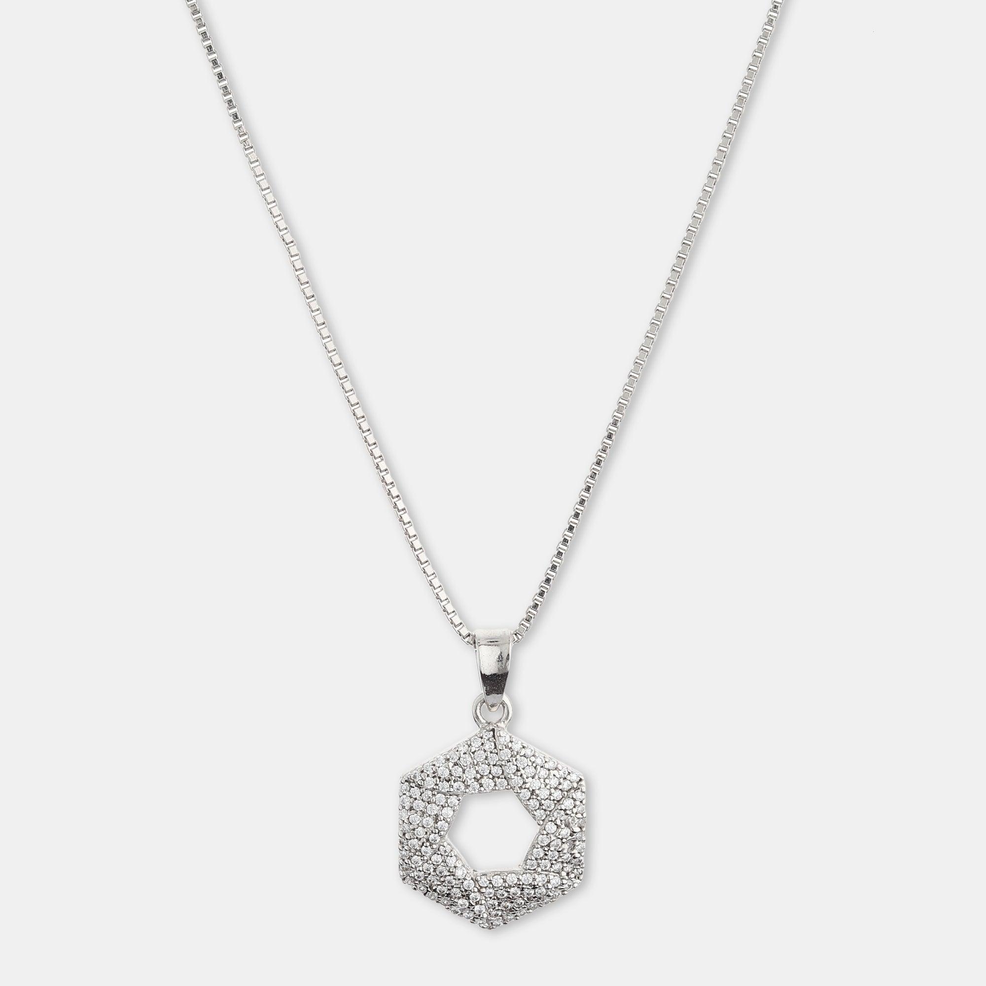 Royal Open Pave Crystal Hexagon Pendant - silvermark