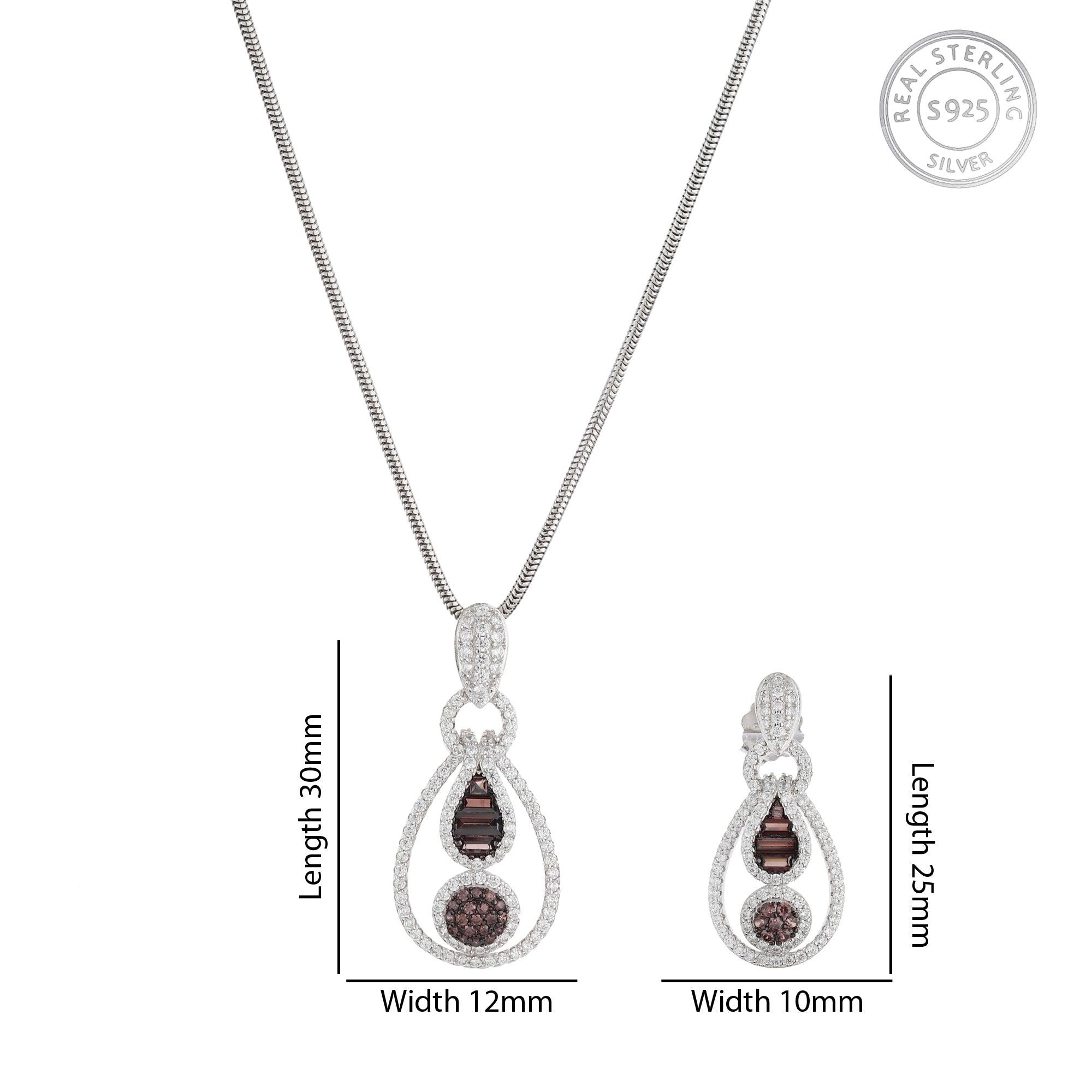 Silver Zircon Emerald Brown Drop Set - silvermark