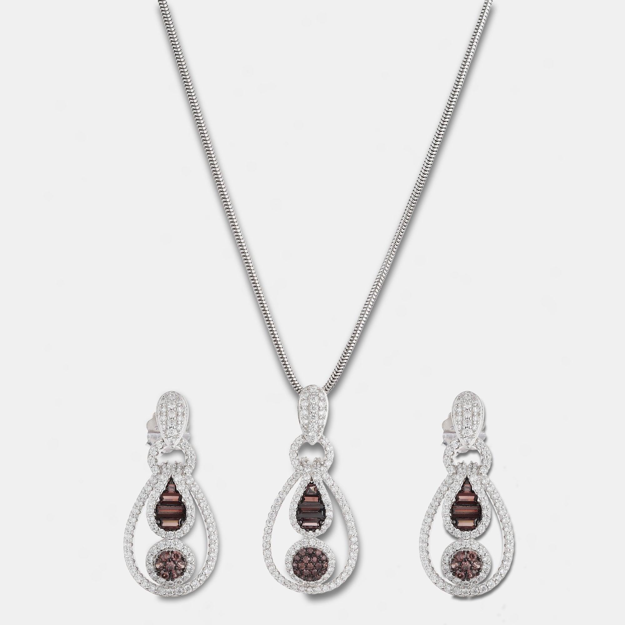 Silver Zircon Emerald Brown Drop Set - silvermark