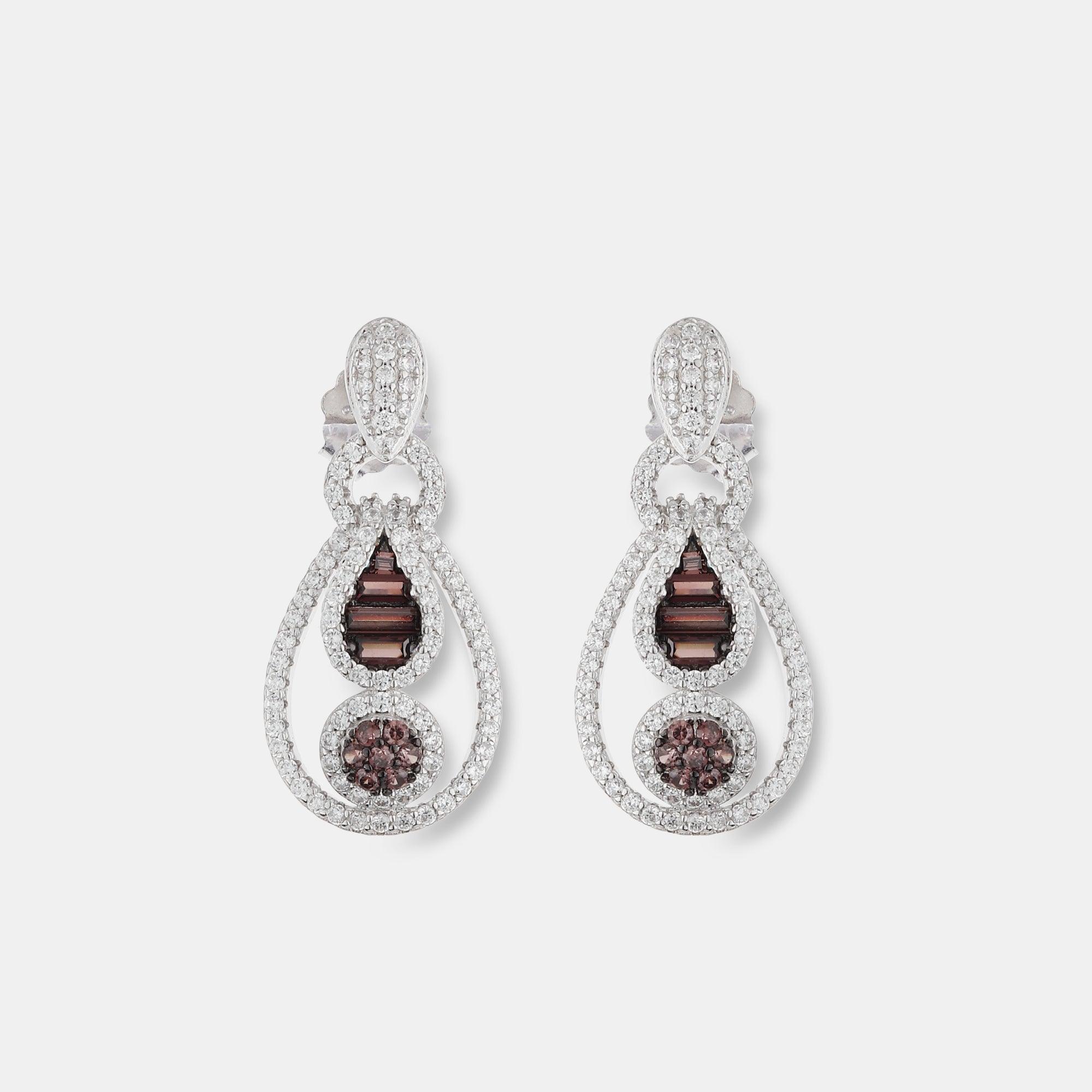 Silver Zircon Emerald Brown Drop Set - silvermark