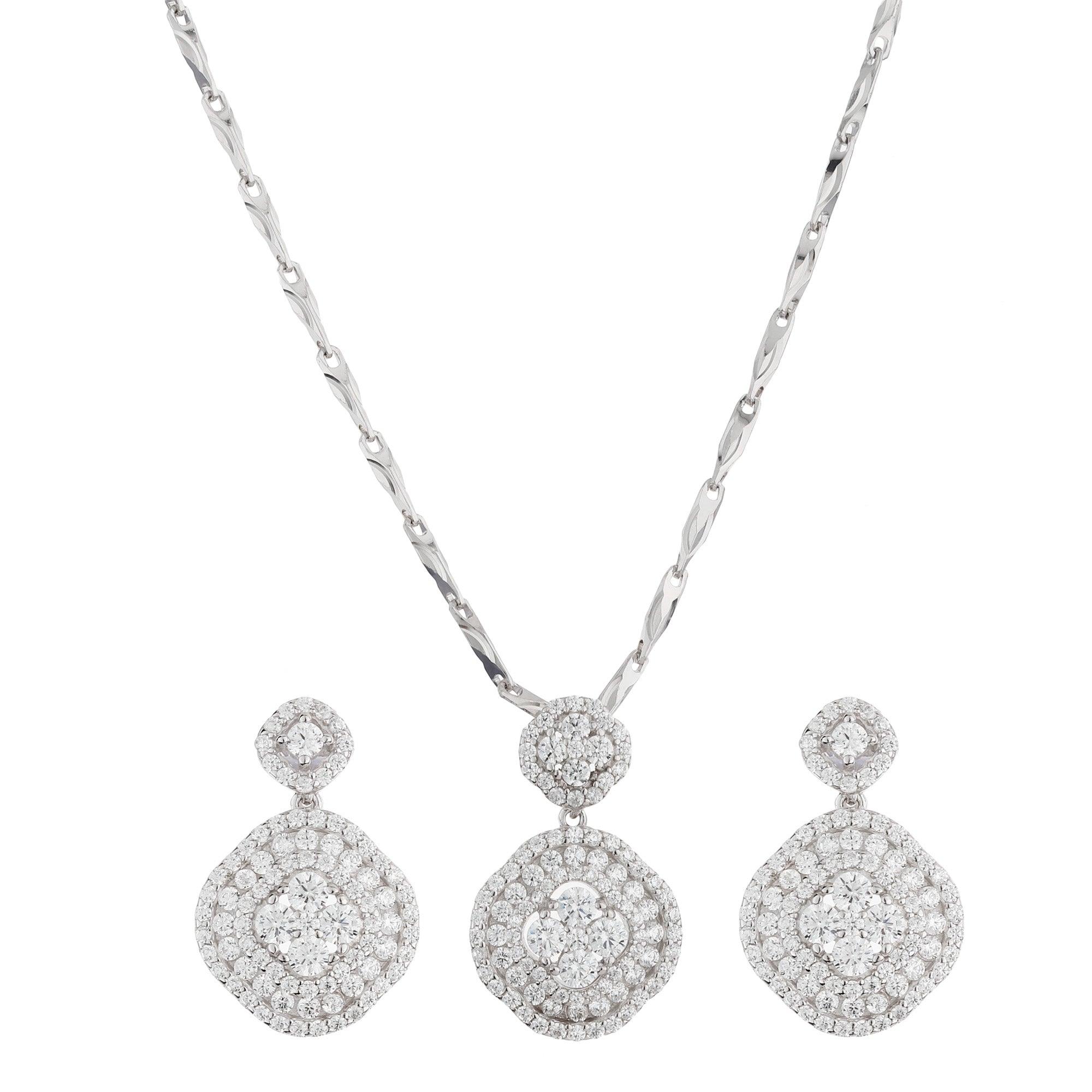 Silver Zircon Clover Pendant Set - silvermark