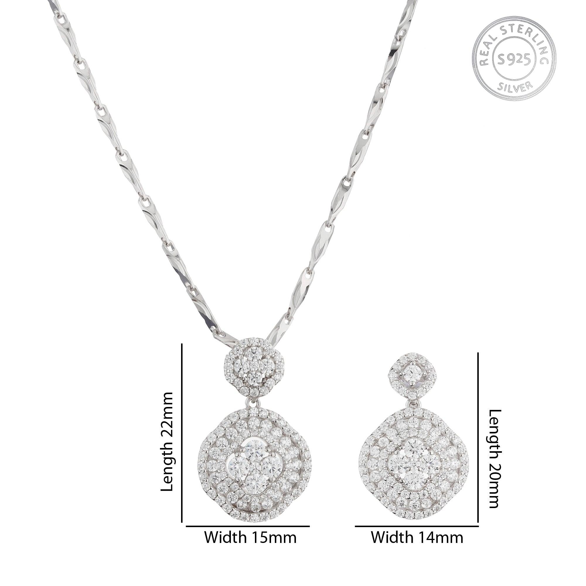 Silver Zircon Clover Pendant Set - silvermark