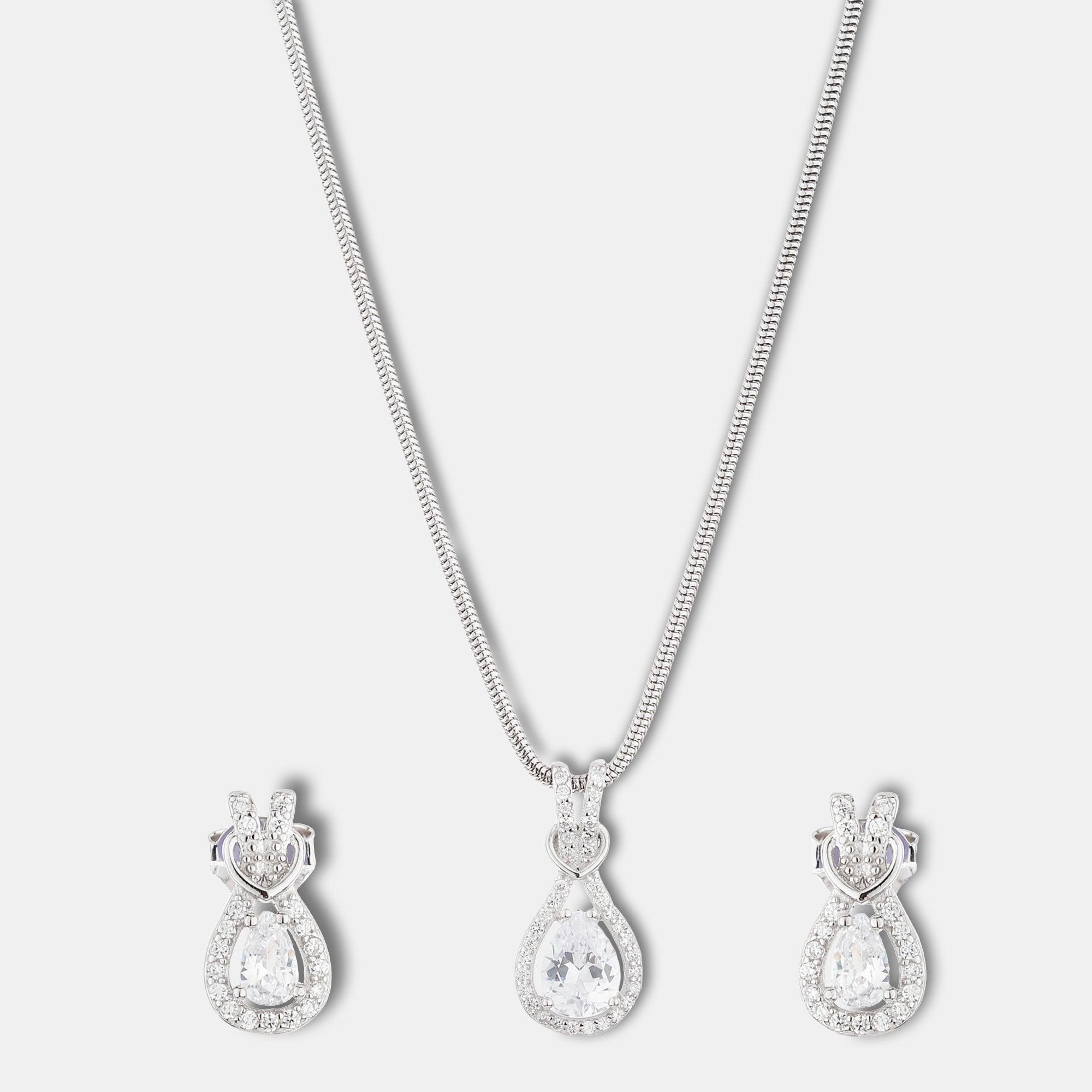 Classic Silver Dangle Zircon Set - silvermark