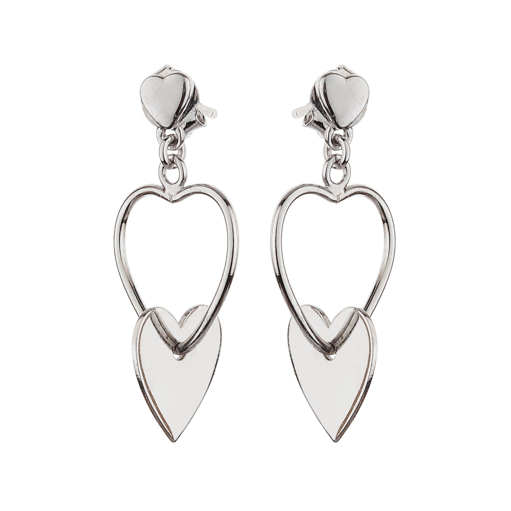 Silver Dangle Tri Heart Earrings - silvermark