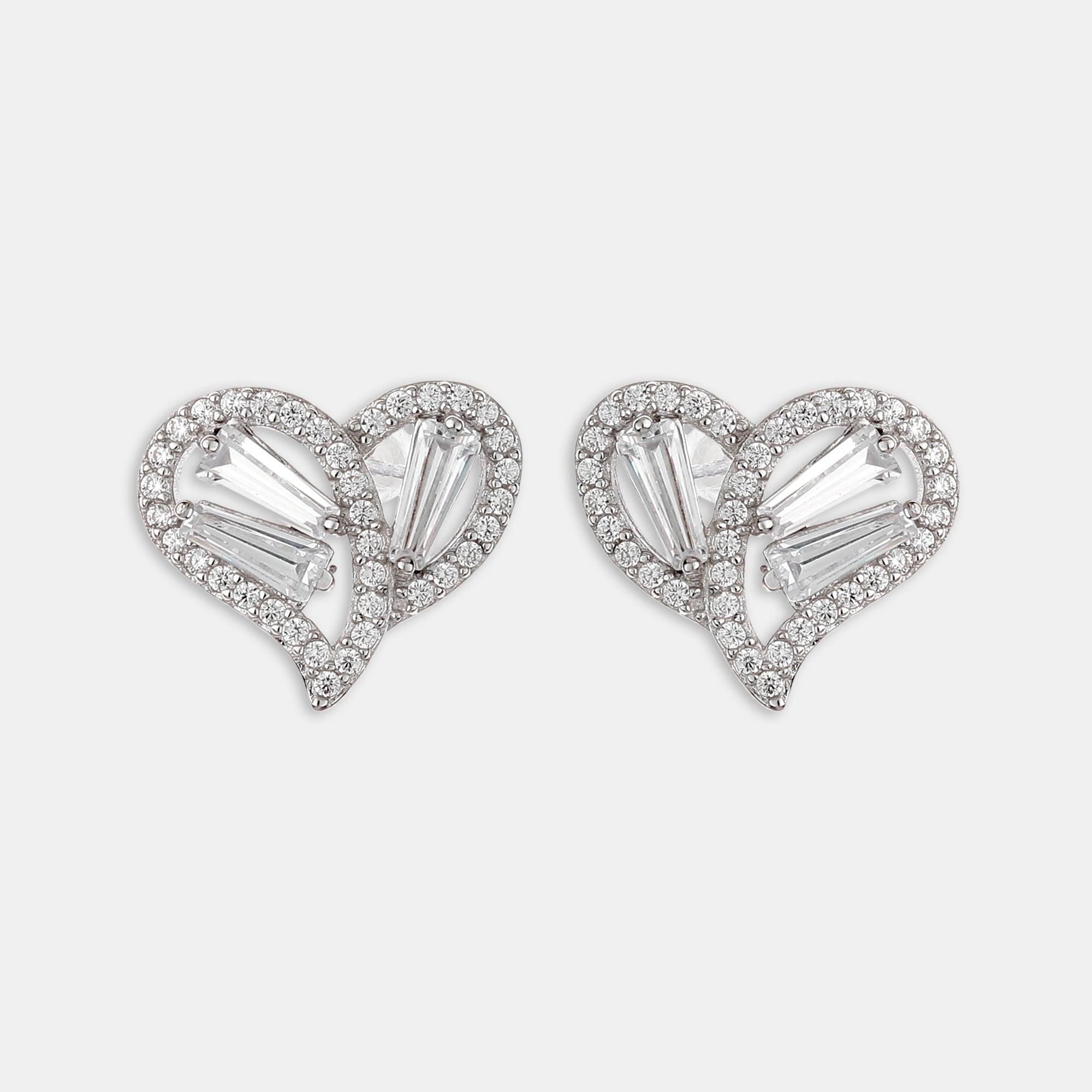 Rythm Of Love Crystal Heart Studs - silvermark