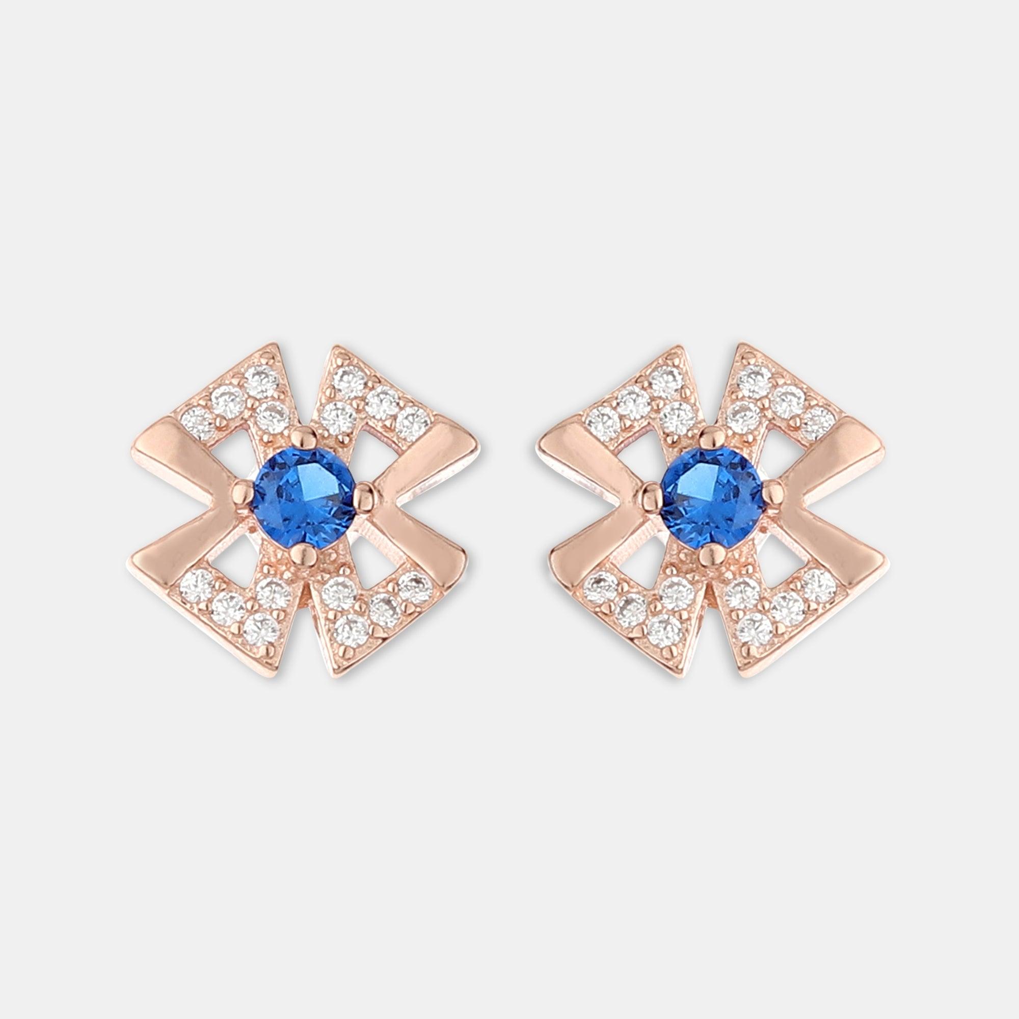 Patterned Rosegold Four Leaf Studs - silvermark