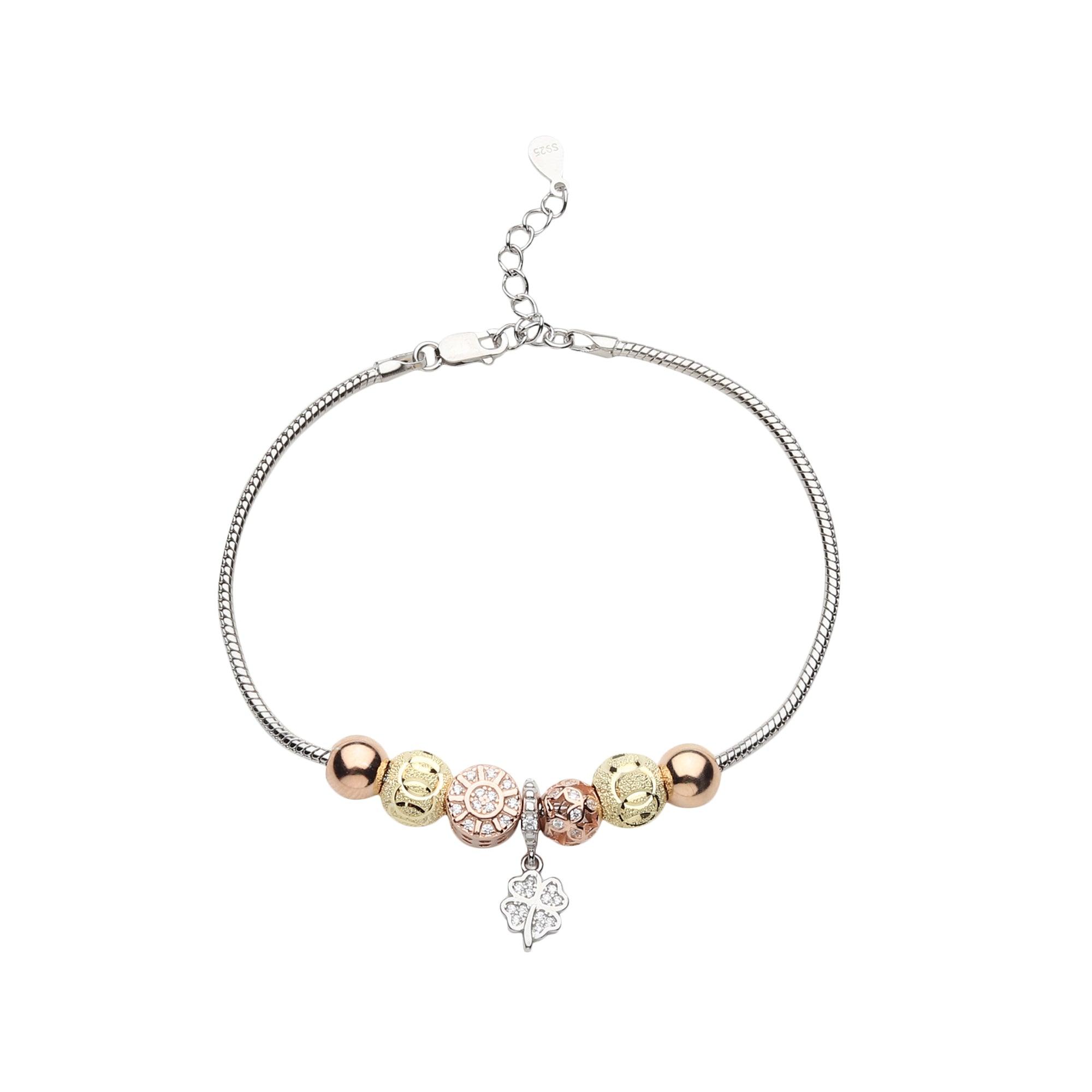 Four Leaf & Mandala Charms Silver Bracelet - silvermark