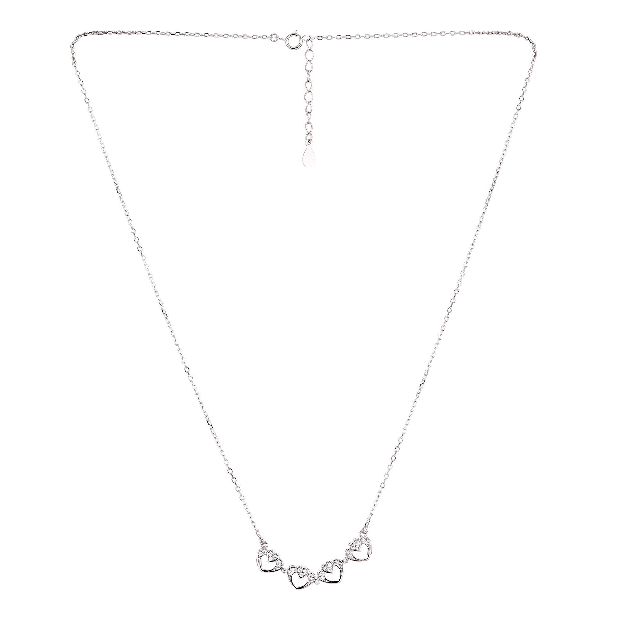 Sterling Silver Heart Crystal Foldable Necklace - silvermark