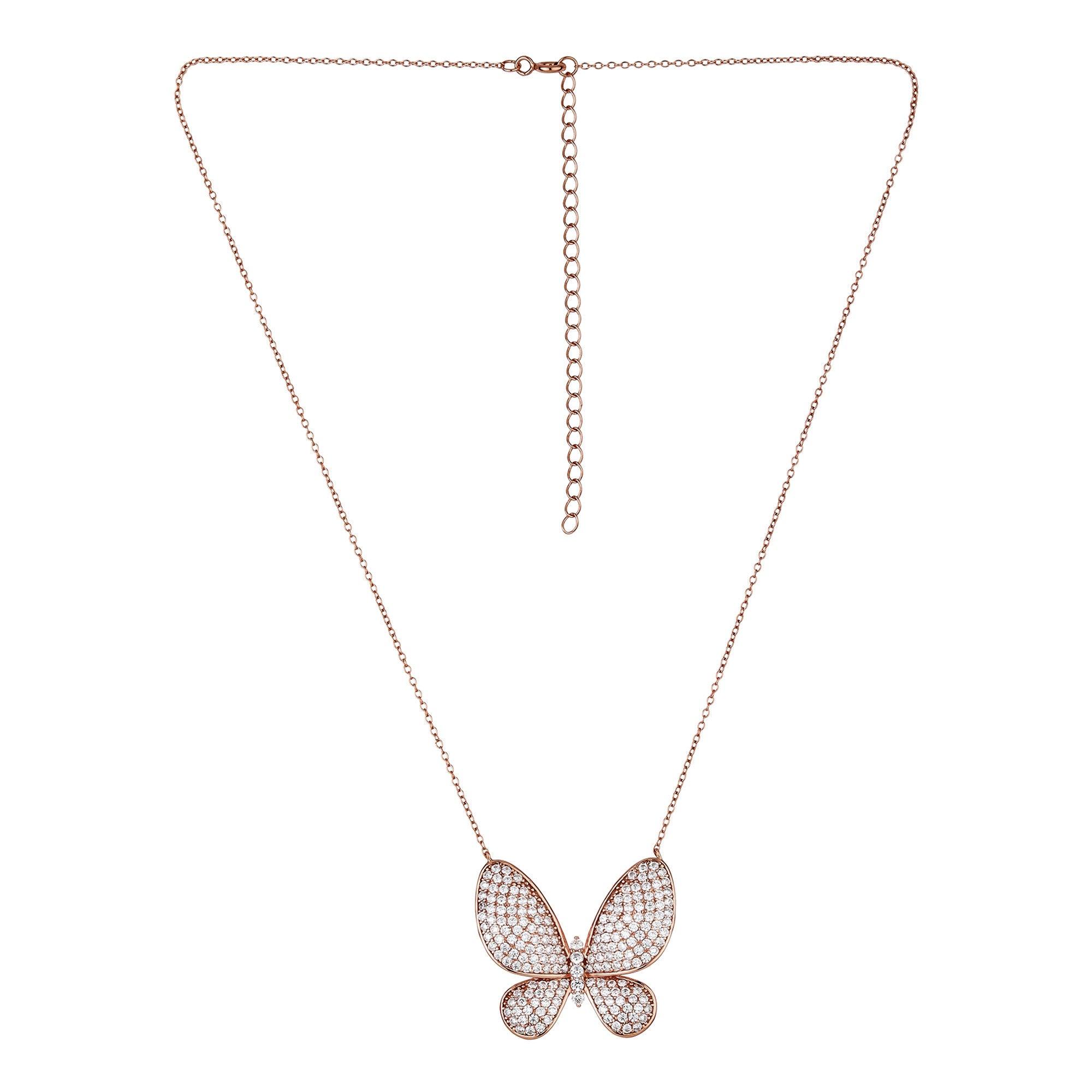 Silver-mark Rose Gold Diamond Butterfly Pendant - silvermark