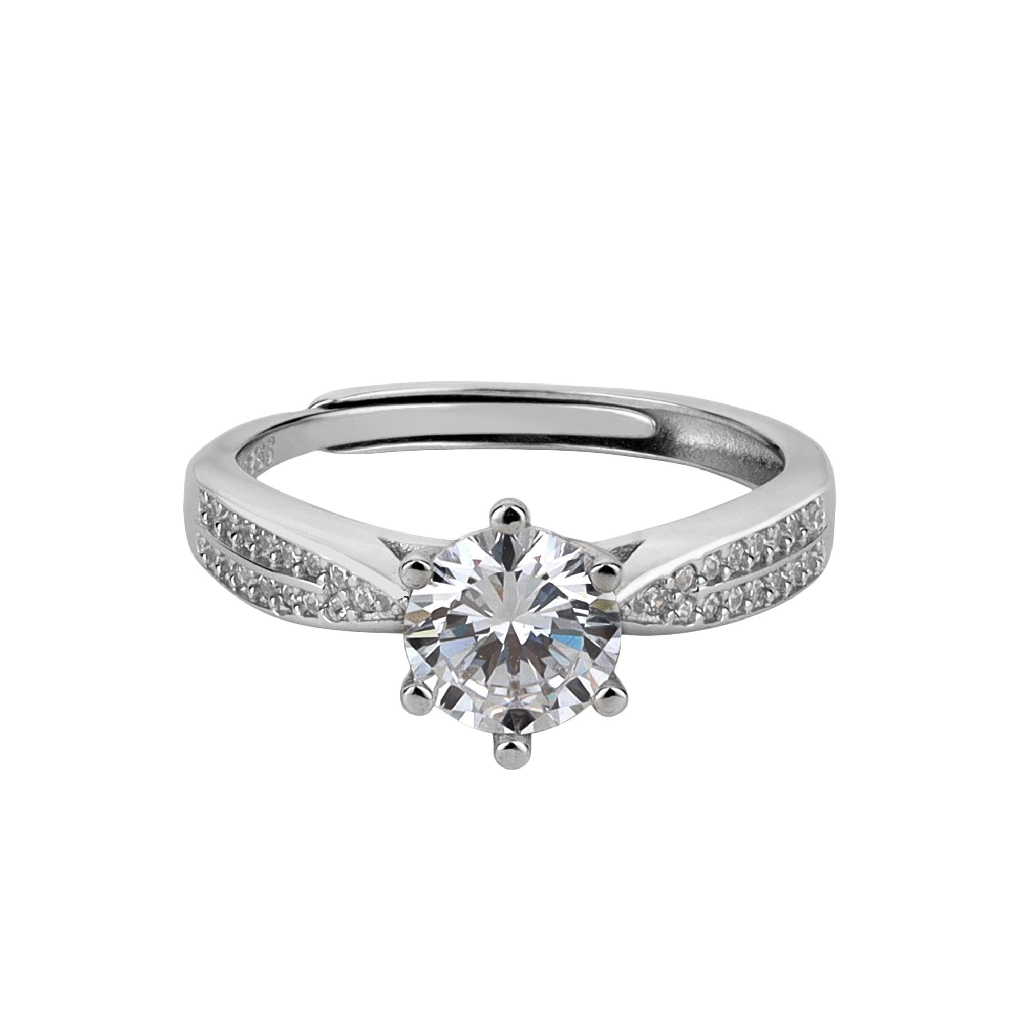 Bloom Style Silver Solitaire Ring - silvermark