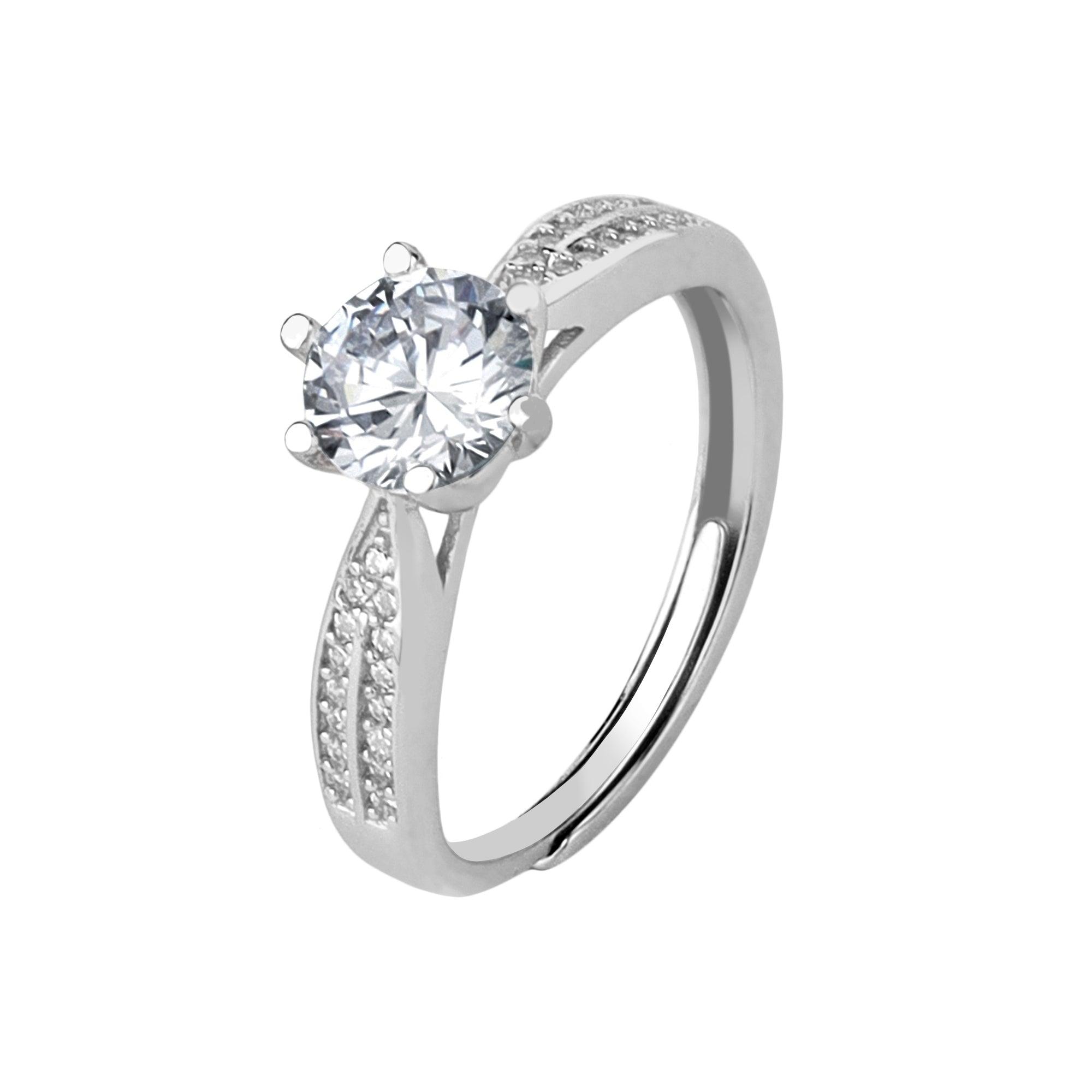 Bloom Style Silver Solitaire Ring - silvermark