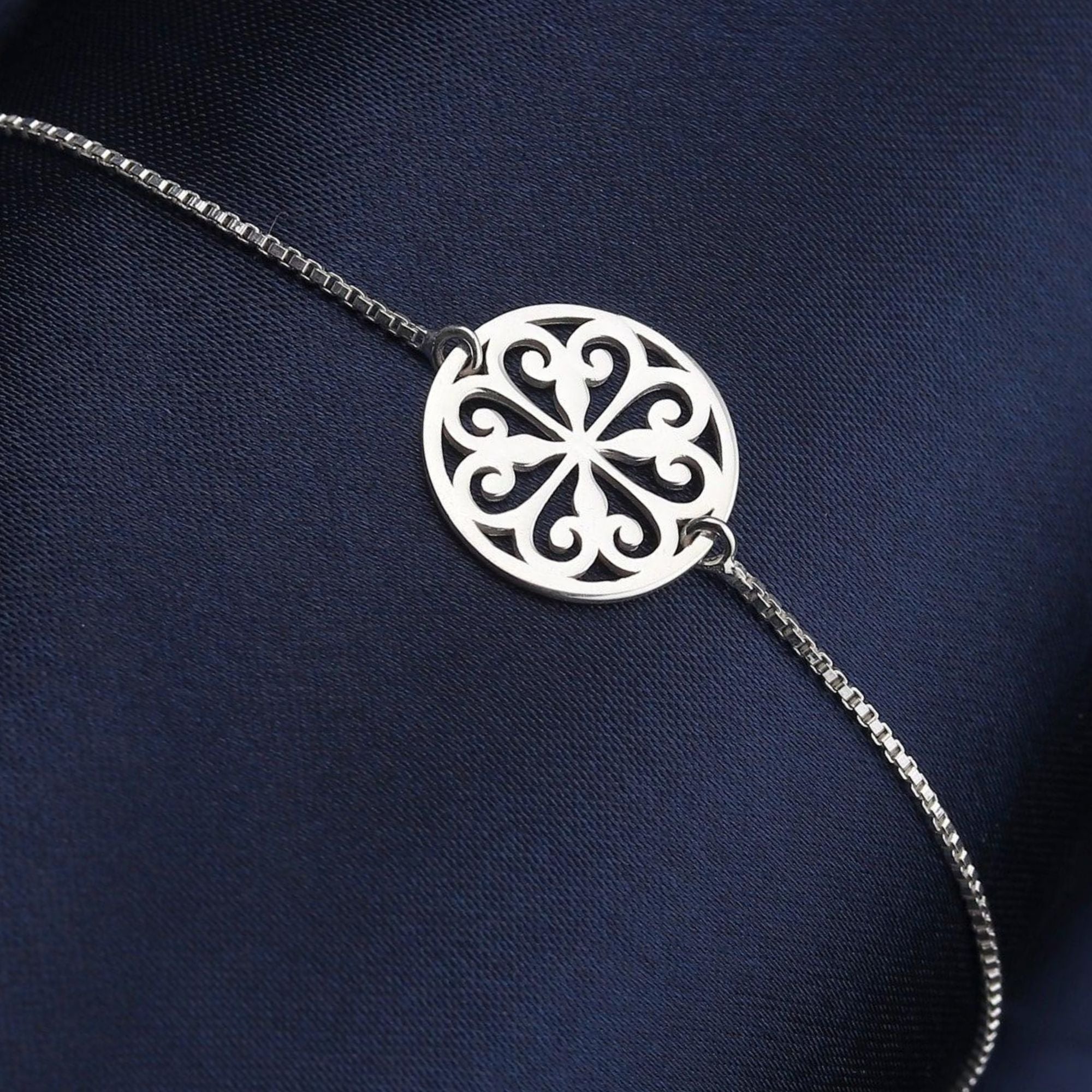 Silver Flower Heart Bracelet